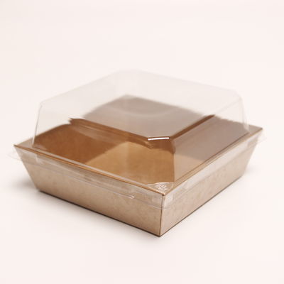 Pojemnik na ciasto z papieru kraft z plastikową osłoną